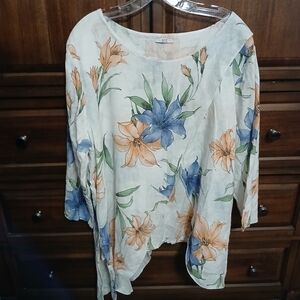 Kaktus Floral Tunic Top - Cream, Blue, and Orange